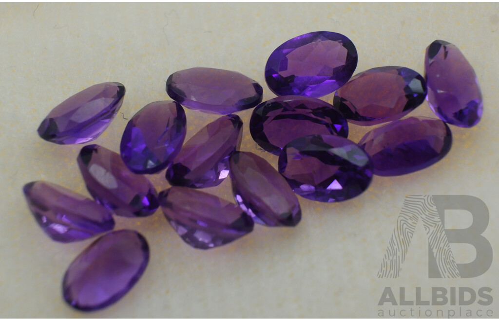 Amethyst (15) Oval Cut Natural Untreated Gemstones, 8.60ct Total