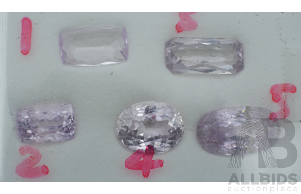 Kunzite (5) Mauve - Pink Gemstones in Various Cuts, 21.41ct Total