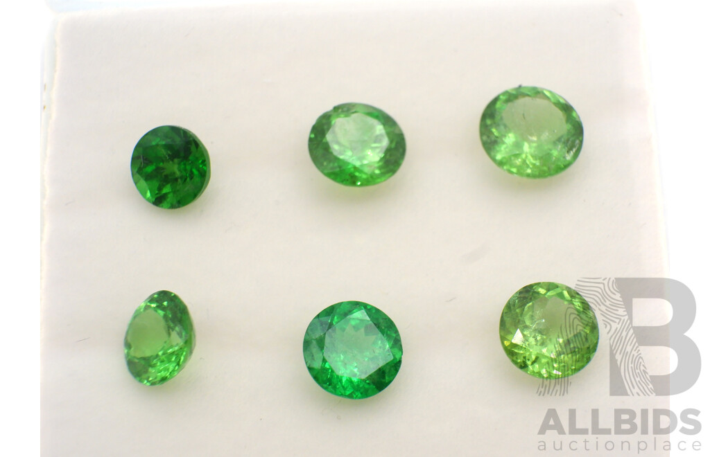 Tsavorite Garnet (6) Round Brilliant Cut Untreated Gemstones, Individual Stones 1.12ct-1.69ct Each