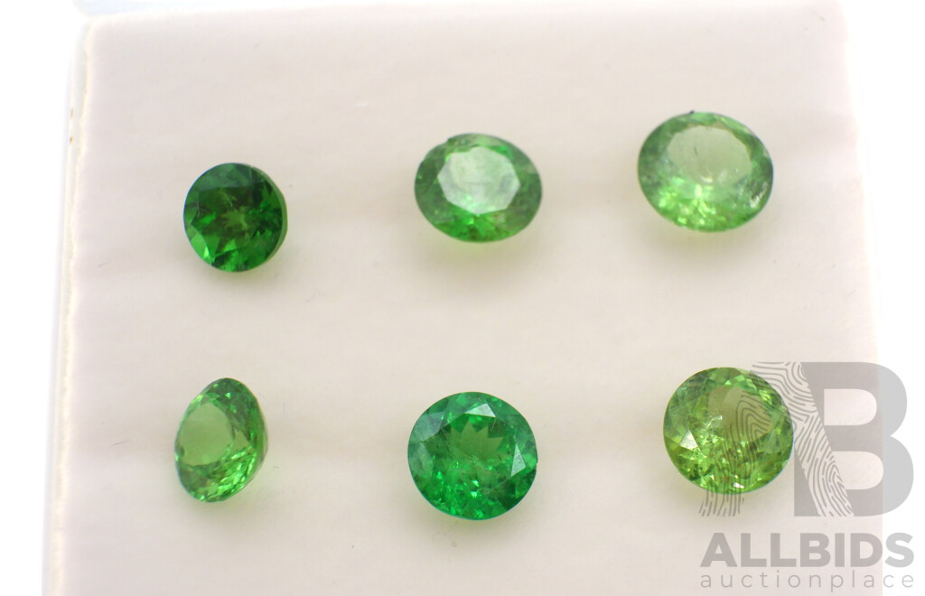 Tsavorite Garnet (6) Round Brilliant Cut Untreated Gemstones, Individual Stones 1.12ct-1.69ct Each