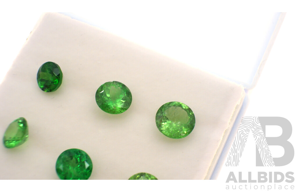 Tsavorite Garnet (6) Round Brilliant Cut Untreated Gemstones, Individual Stones 1.12ct-1.69ct Each