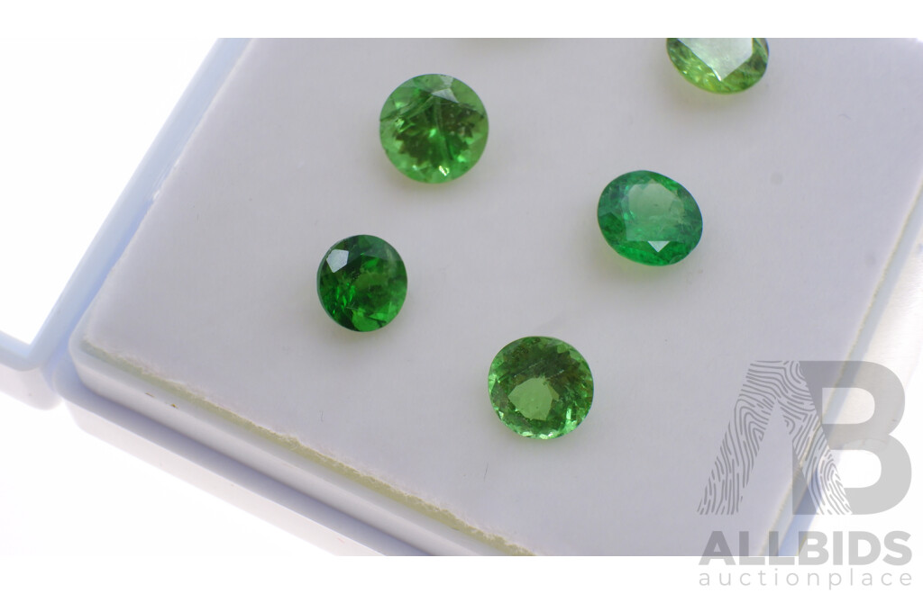 Tsavorite Garnet (6) Round Brilliant Cut Untreated Gemstones, Individual Stones 1.12ct-1.69ct Each