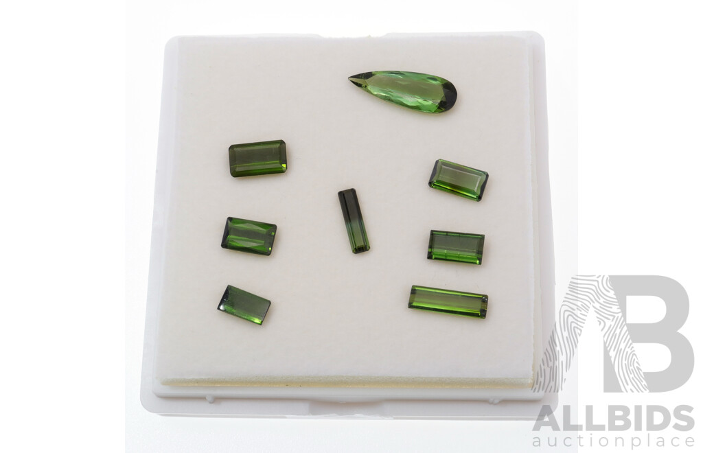 Green Tourmaline (8) Natural Untreated Gemstones in Various Cuts, 12.315ct