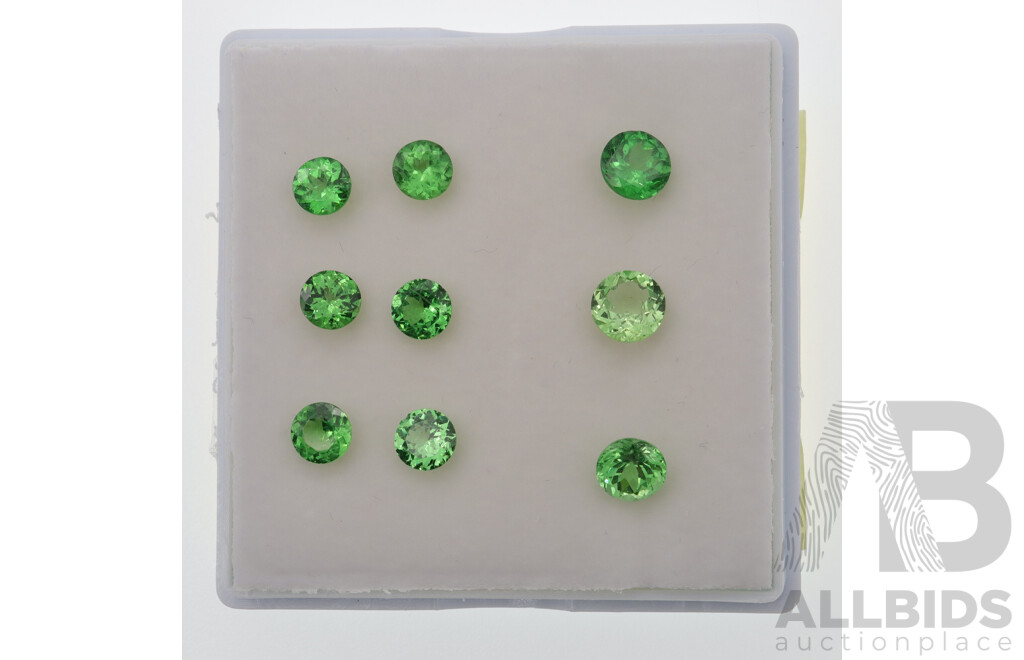 Tsavorite Garnet (9) Round Brilliant Cut Natural Untreated Gemstones, Individual Size 0.45ct - 0.88ct Each