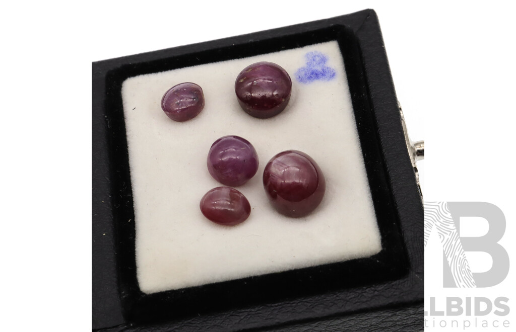 Star Ruby (5) Natural Untreated Cabochon Gemstones, Individual Size 1.75ct - 8.70ct Each