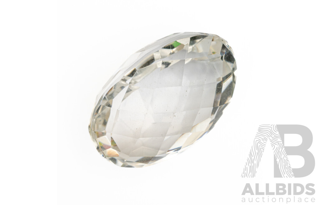 White Quartz (clear) - 53.60CT Oval Checker Cut Natural Single Gemstone