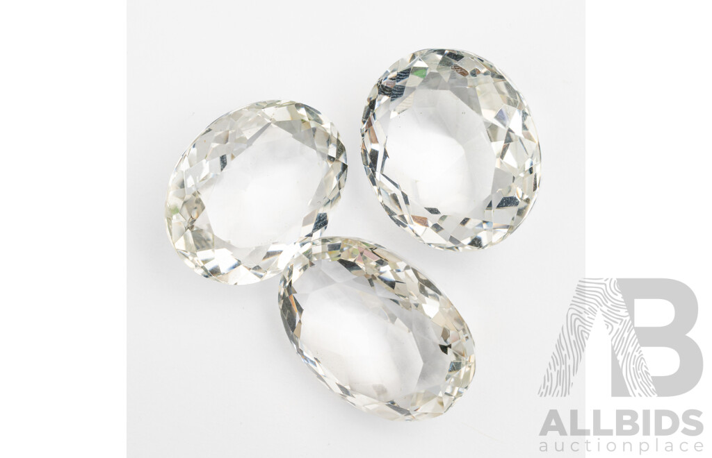 White (clear) Quartz (3) Oval Cut Gemstones, 23.55ct - 31.66ct Each
