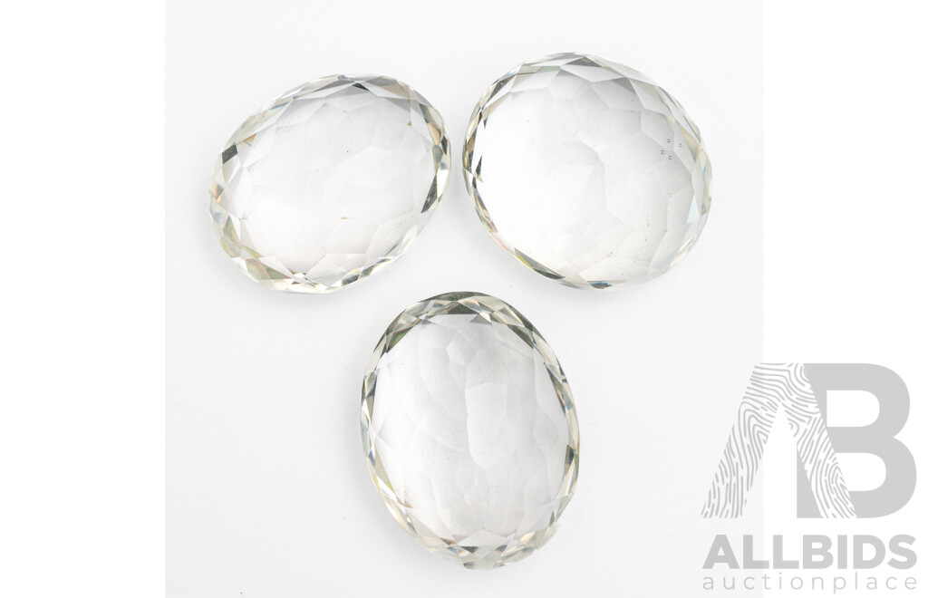 White (clear) Quartz (3) Oval Cut Gemstones, 23.55ct - 31.66ct Each