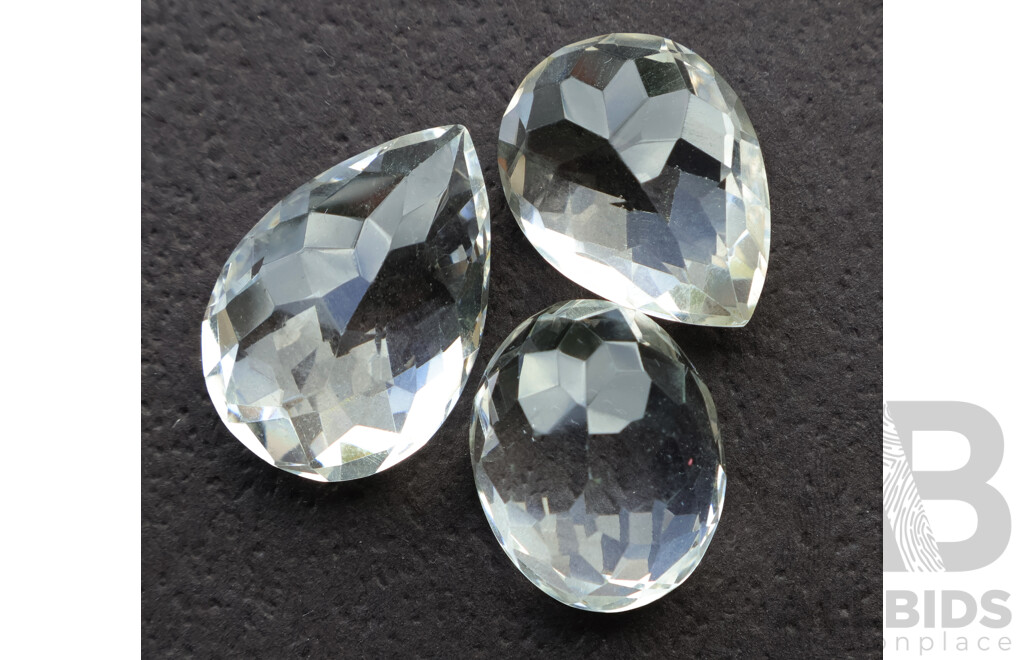 White (clear) Quartz (3) Pearl and Oval Shaped Gemstones, 20.4ct-26.34ct Each