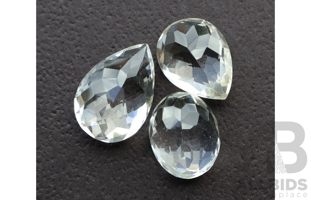 White (clear) Quartz (3) Pearl and Oval Shaped Gemstones, 20.4ct-26.34ct Each