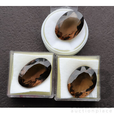 Smokey Quartz (3) Oval Cut Natural Gemstones, 19.10ct, 18.42ct, 17.17ct Each