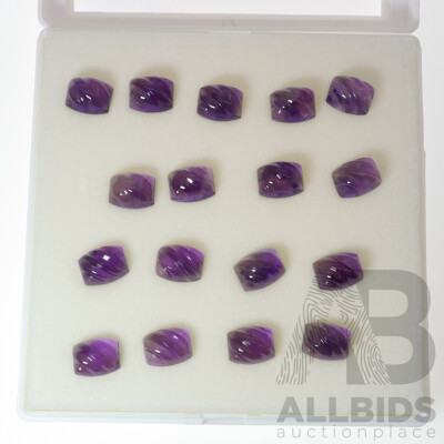 Amethyst - (17) Natural Unset Carved Cabochon Gemstones, Ranging From 3.65ct - 4.10ct Each Stone