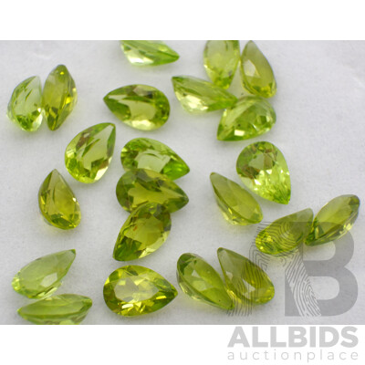 Peridot (22) Pear Cut Natural Untreated Unset Gemstones, 31.80ct