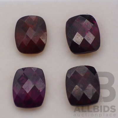 Grape Garnets (4) Checker Cut Cushion Cut Natural Gemstones, 15.65 Grams