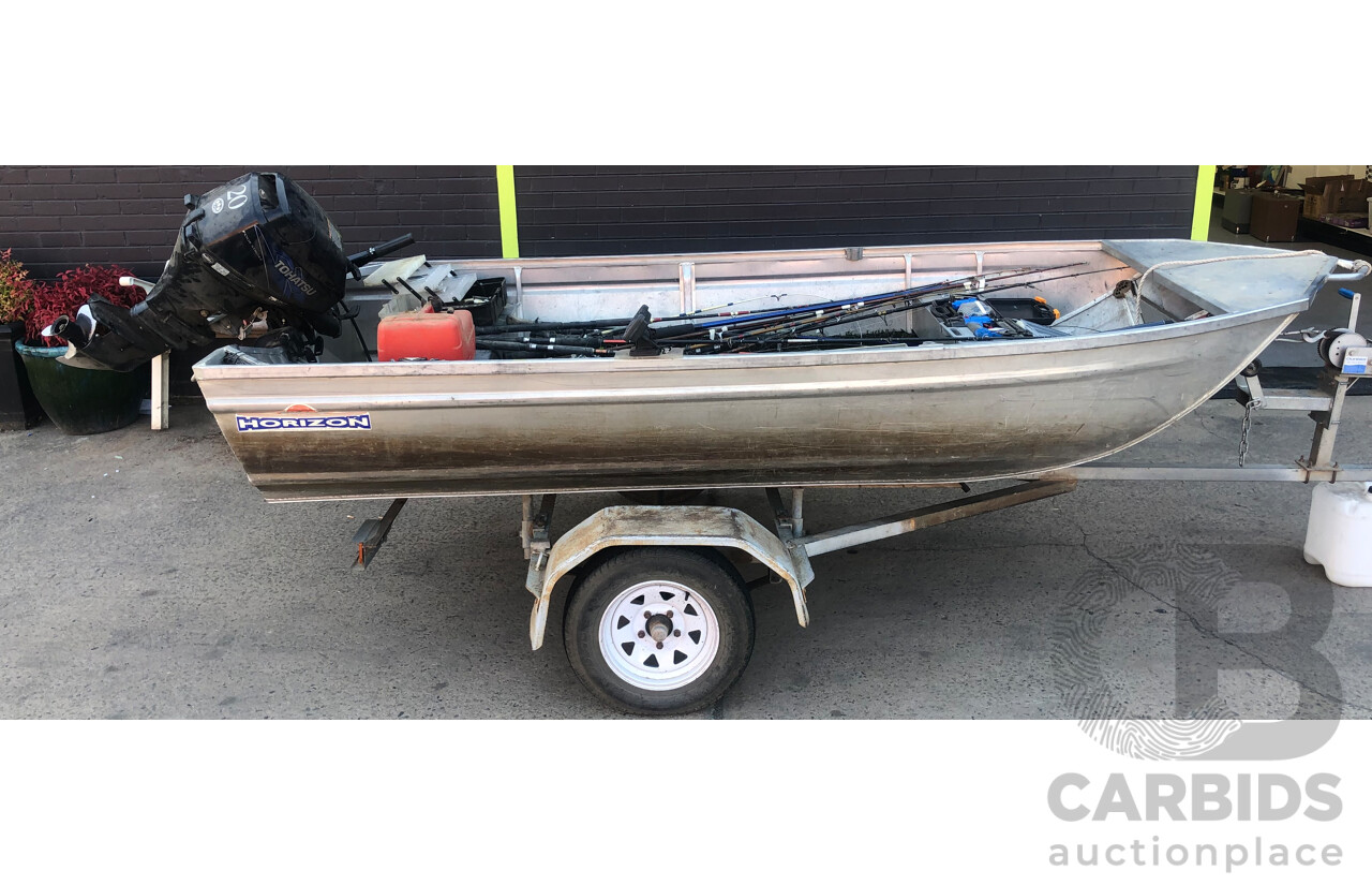 Horizon 12 Foot Aluminium Boat with 20hp Tohatsu Outboard Motor and Boat Trailer