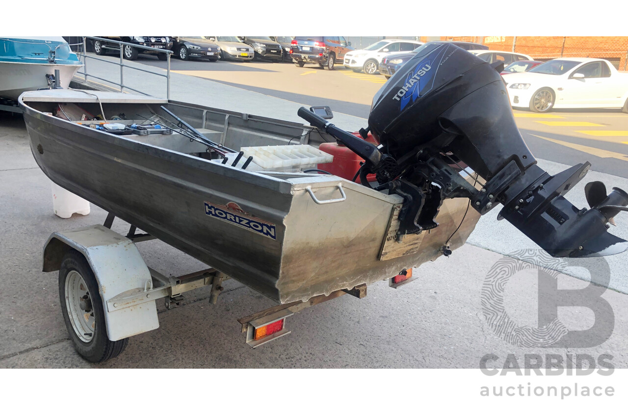 Horizon 12 Foot Aluminium Boat with 20hp Tohatsu Outboard Motor and Boat Trailer