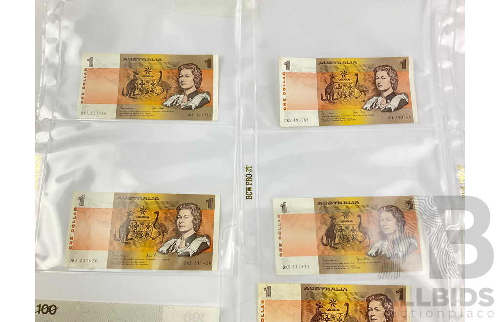 Collection of Australian Paper One and Two Dollar Notes, Johnston/Stone, Knight/Stone, Johnston/Fraser with Set of Training Sotes