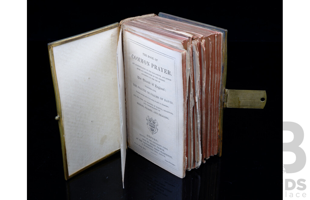 Antique Church Services Book of Common Prayer with Whale Bone Cover, Brass Surrounds and Monogram to Front