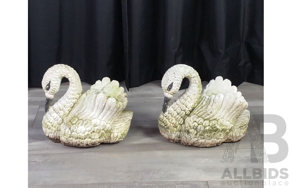 Pair of Concrete Swan Form Planters