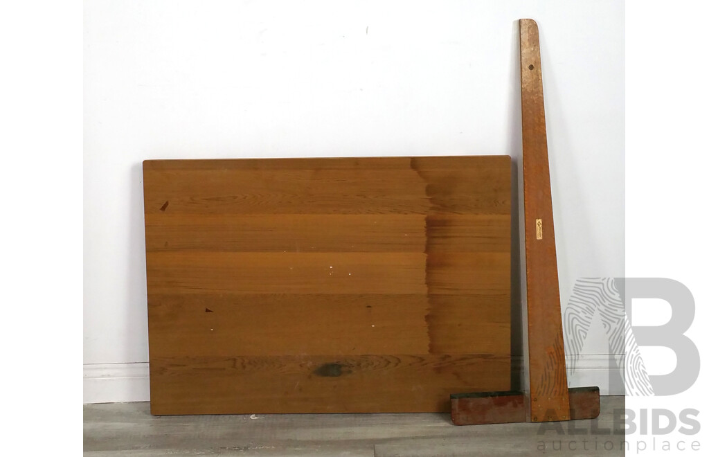 Vintage Timber Table Top Drawing Board with T Square