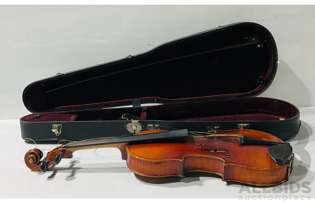 Copy of Antonius Stradivarius Violin with Damaged Strings Including Transport Case