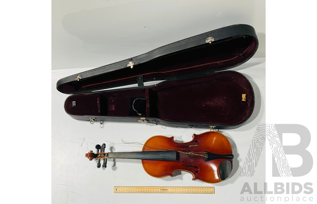 Copy of Antonius Stradivarius Violin with Damaged Strings Including Transport Case