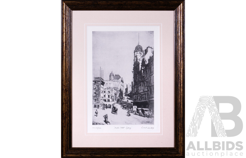 Lionel Lindsay, (Early 20th Century, Australian, 1874-1961), Hunter Street Sydney, Limited Edition Print of Original Etching, Edition 113 of 550, 63.5 x 49.5 cm (frame)