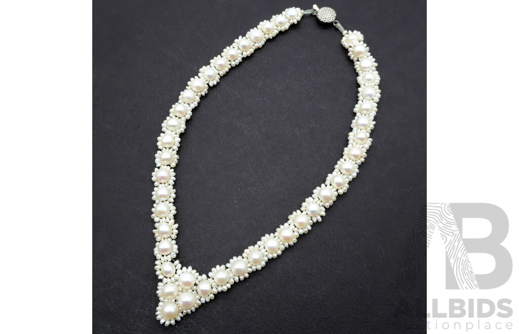 Vintage Beaded Cultured Pearl V Shaped Necklet, 36cm Long