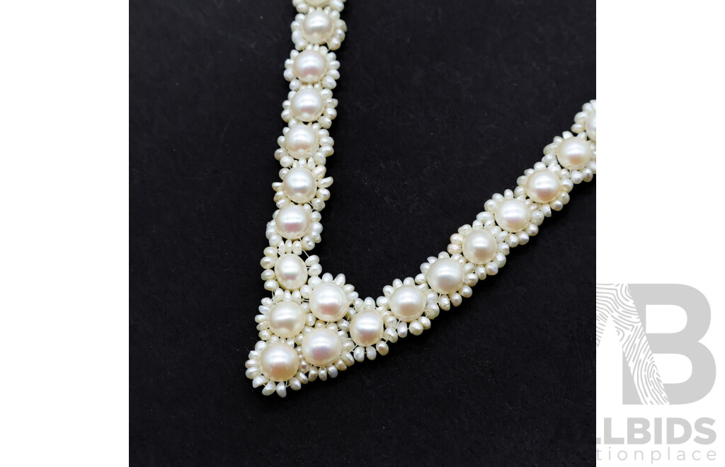 Vintage Beaded Cultured Pearl V Shaped Necklet, 36cm Long