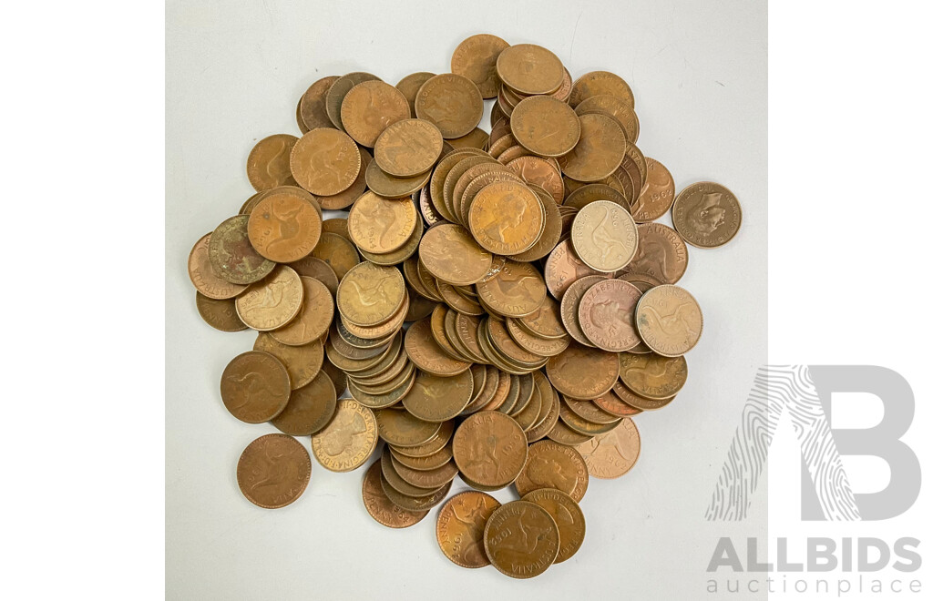 Australian KGVI and QE2 Pennies, Approximately 150 Coins, 1.5 Kilos
