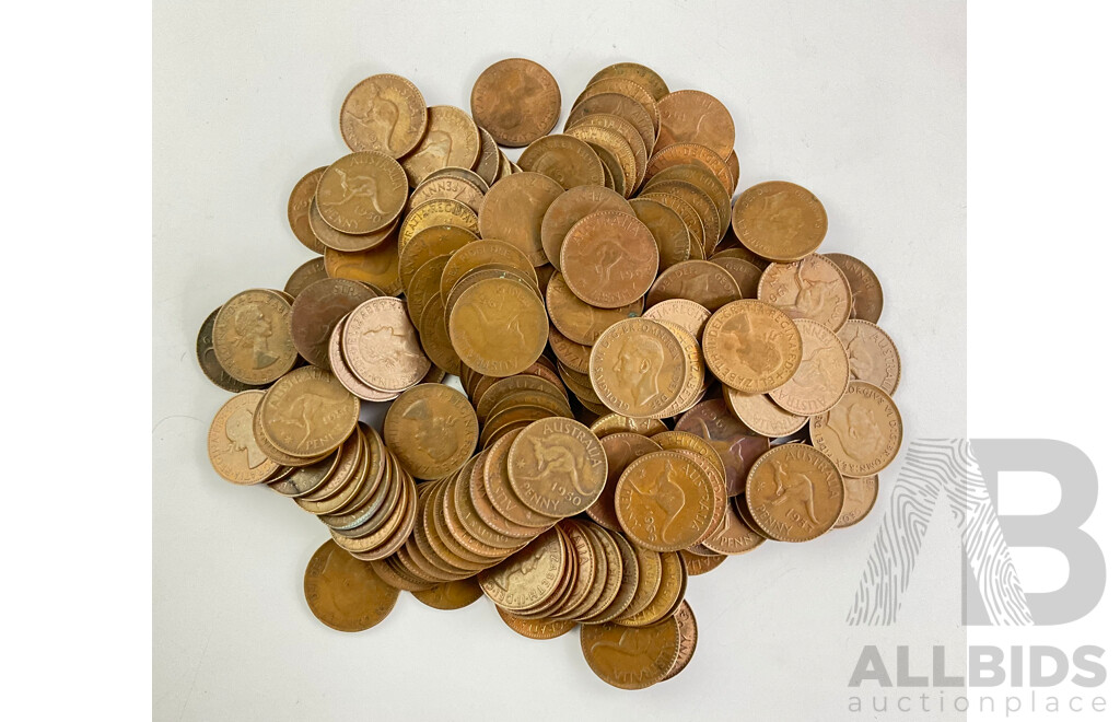 Australian KGVI and QE2 Pennies, Approximately 150 Coins, 1.5 Kilos
