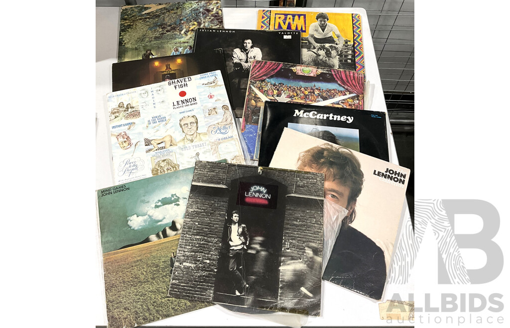 Collection Ten Ex Beatles Members or Progeny Vinyl LP Records Including John Lennon, Paul McCartney, Julien Lennon, Wings, Ringo Star