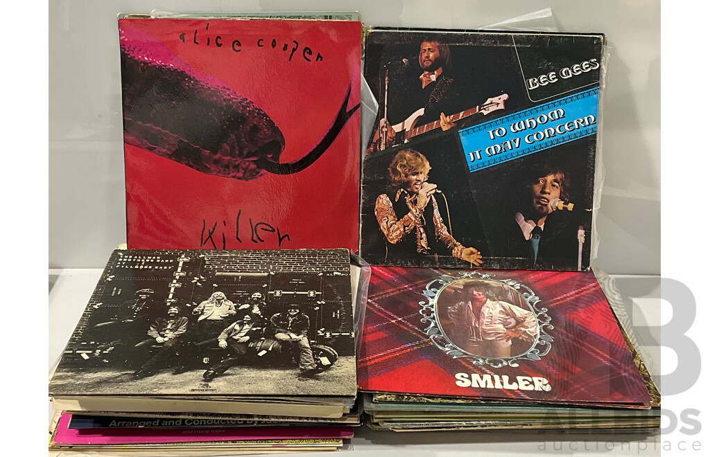 Collection Approx 50 Vinyl LP Records Including Alice Cooper, Rod Stewart, Cat Stevens and More