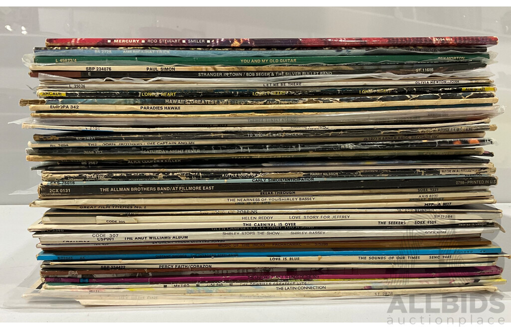 Collection Approx 50 Vinyl LP Records Including Alice Cooper, Rod Stewart, Cat Stevens and More
