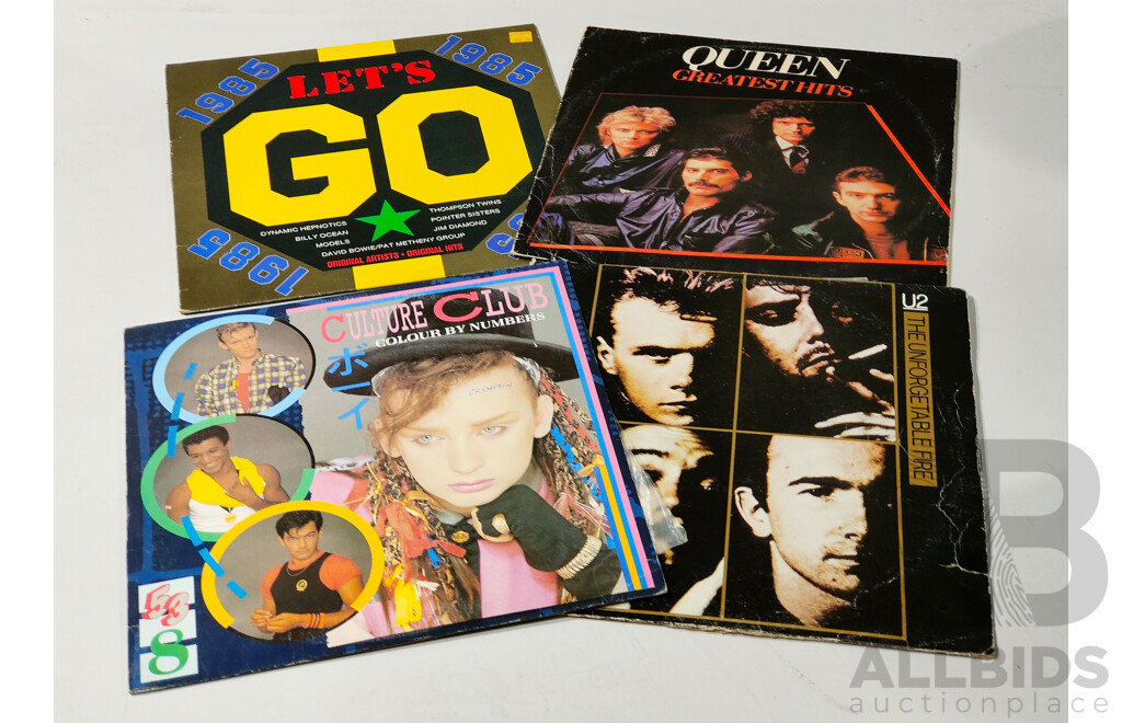 Collection Four Vinyl LP Records  Comprising Queen, Culture Club, 1985 Lets Go & U2