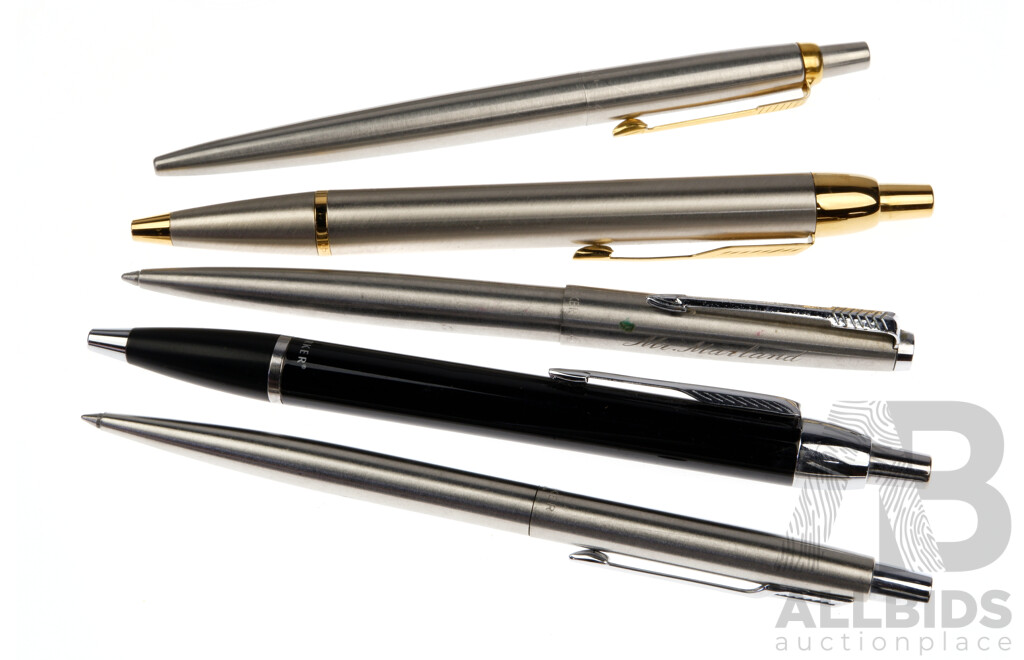 Collection Five Parker Ballpoint Pens in Case