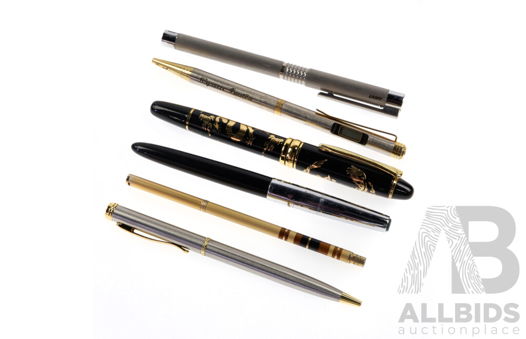 Collection Six Quality Pens Including Lamy & Pyong Yang Fountain Pens, Four Ball Point Examples and More