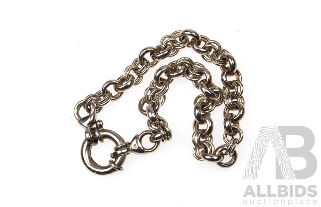 Sterling Silver Double Link Belcher Bracelet, 20cm, 13.31 Grams - Very Good Condition