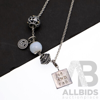 Pandora Sterling Silver 75cm Belcher Link Necklace with (4) Charms, Thomas Sabo '40 & Fab' Charm, 22.31grams