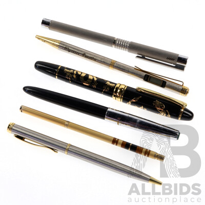 Collection Six Quality Pens Including Lamy & Pyong Yang Fountain Pens, Four Ball Point Examples and More