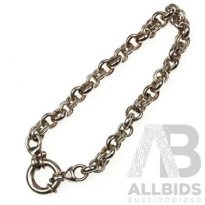 Sterling Silver Double Link Belcher Bracelet, 20cm, 13.31 Grams - Very Good Condition
