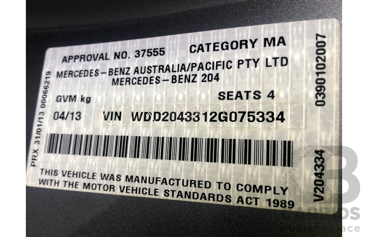 4/2013 Mercedes Benz C180 W204 MY14 2d Coupe Palladium Metallic Silver Turbo 1.6L