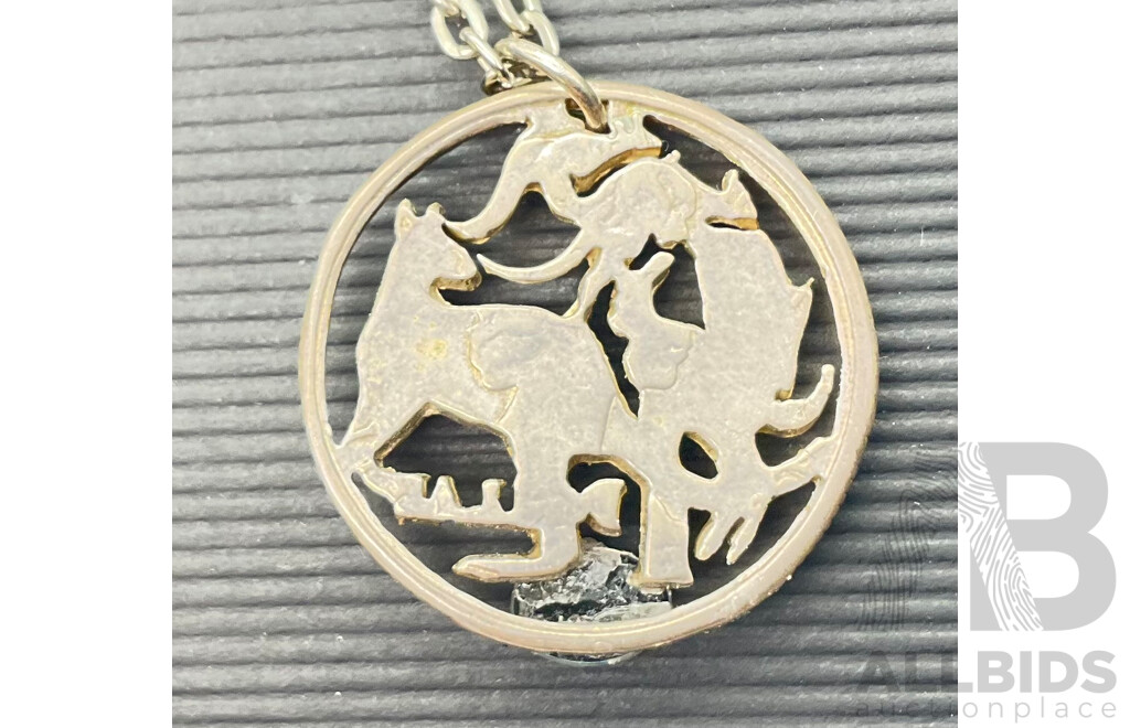 Pendant Crafted From Australian One Dollar Coin with Attached Australian Gold Nugget and Opal