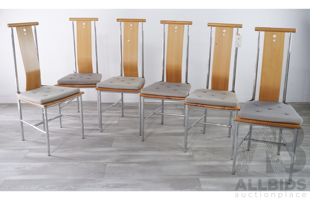 Set of Six Metal and Ply Dining Chairs