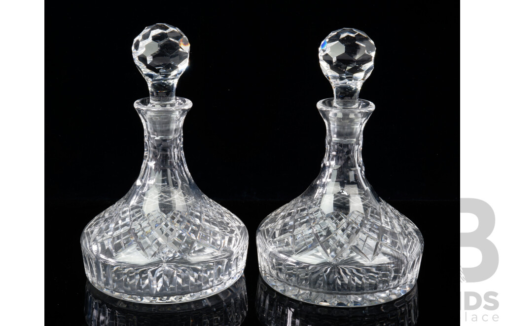 Pair Crystal Ships Decanters with Stoppers