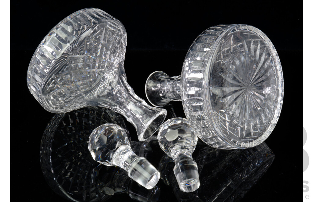 Pair Crystal Ships Decanters with Stoppers