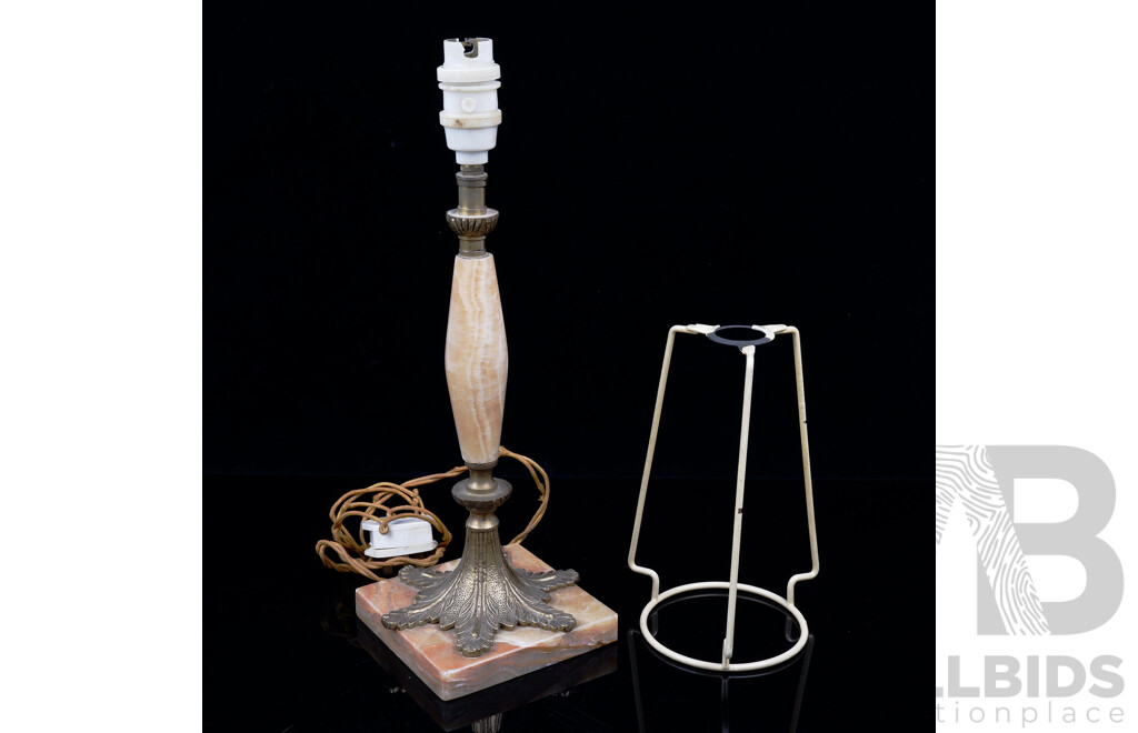 Vintage Table Lamp with Brass Fittings, Marble Base & Column