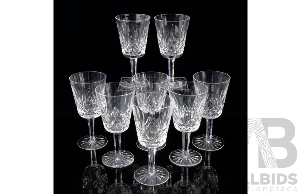 Set Eight Waterford Crystal Glasses in Classic Lismore Pattern