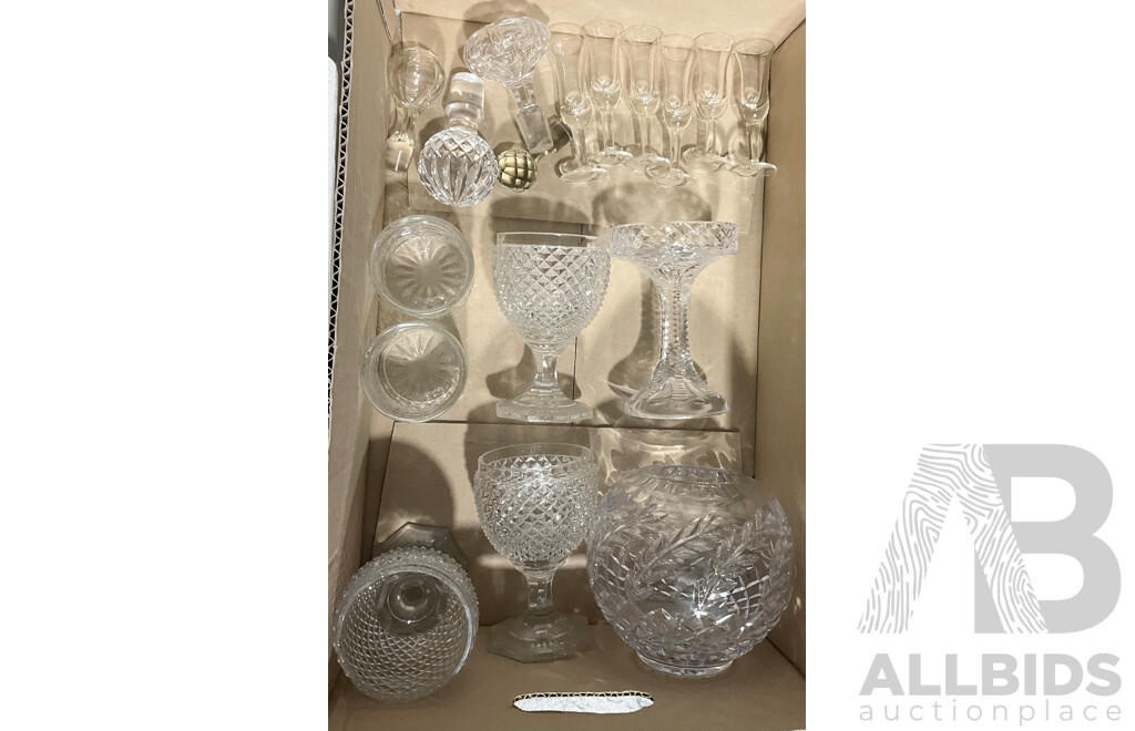 Collection Crystal and Glass Including Set Six Shot Glasses, Four Decanter Stoppers and More