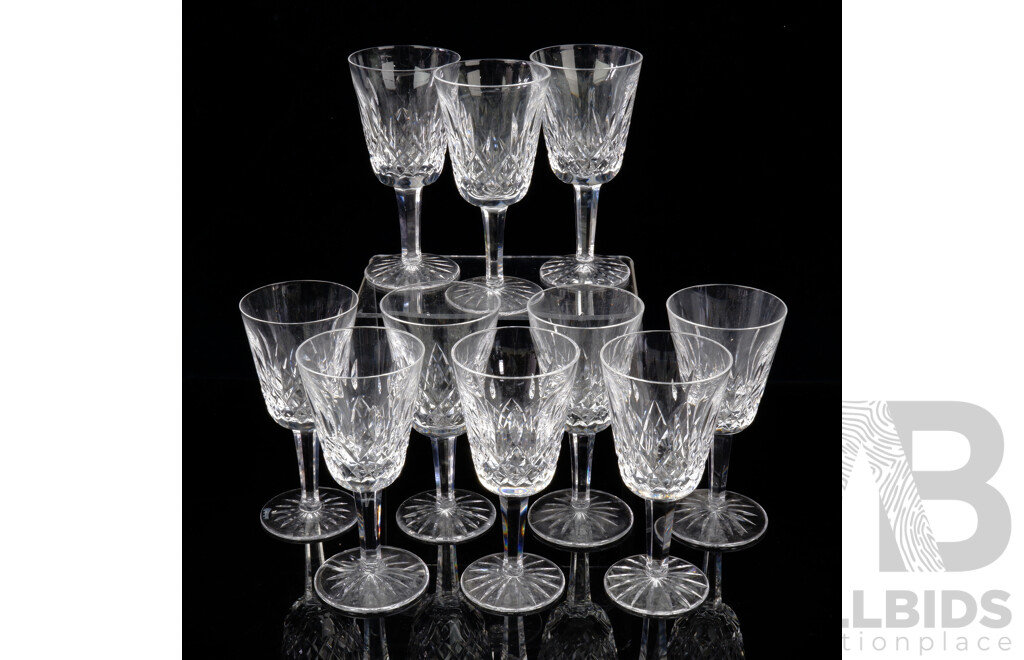 Set Ten Waterford Crystal Glasses in Classic Lismore Pattern